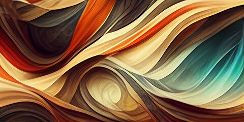 Wall Mural - Abstract fluid colorful waves in green and brown tones