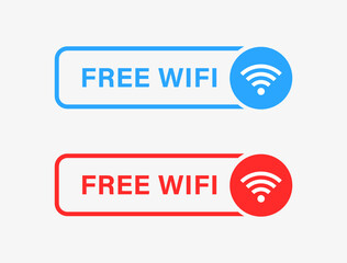 Free wifi icon buttons with wireless and wifi icon in modern label banner. internet connection signal symbol for internet access