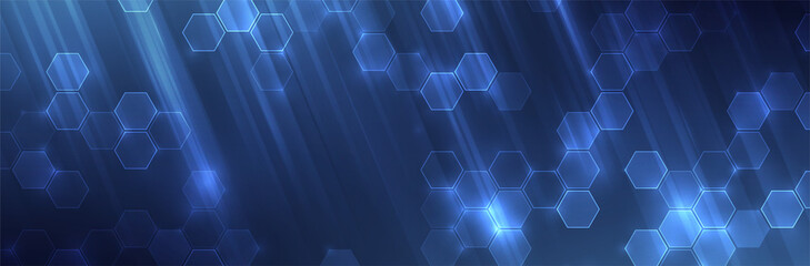 Wall Mural - Futuristic Hexagon background. Blue Hexagonal pattern. Modern vector illustration