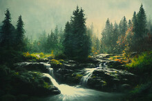 Beautiful Forest Illustration With Water