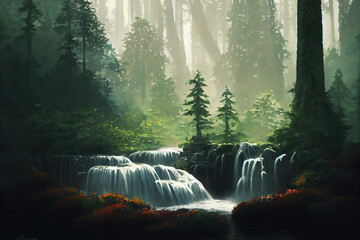 Poster - Beautiful forest illustration with water