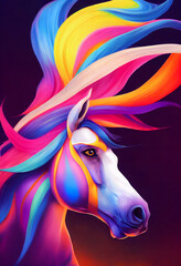 Wall Mural - A surrealistic aesthetic composition of a multicolored horse