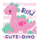 Fototapeta Dinusie - Hand drawn Pink Dinosaur little cute summer baby print Vector Illustration