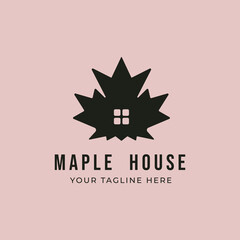 maple tree house icon logo vintage vector symbol illustration design