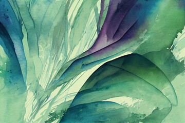 Poster - Watercolor Background. Template and texture for graphics. Green and mint colors. Pastel and delicate. Paint splash. Brush stroke. Copy free space.