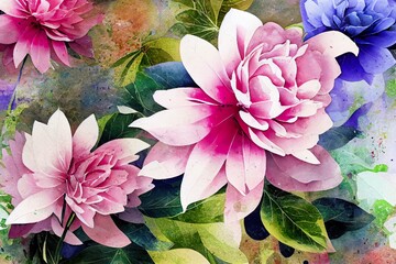 Poster - Watercolor floral composition. Clipping path included. Fast isolation. Hi res file. Hand painted. Raster illustration.