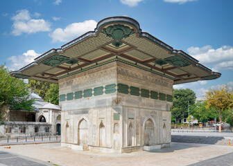 Kilic Ali Pasha Fountain, Kilic Ali Pasa Cesme, or Tophane fountain, an 18th century public water fountain, or Sabil, built by Ottoman sultan Mahmud I, suited at Beyoglu District, Istanbul, Turkey