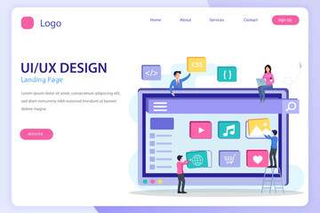 UI UX design concept, UI UX landing page website flat vector template