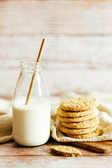 Wall Mural - fresh healthy milk and oatmeal cookies.