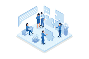 Teamwork success with puzzle concept. Can use for web banner, infographics, hero images, isometric vector modern illustration