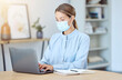 © Jade M/peopleimages.com - Covid, compliance or business woman with face mask working with laptop for planning or research online strategy or ideas. Virus protection or creative IT girl with schedule, SEO or software analytics
