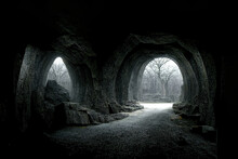 Dark Dungeon Catacomb Underground Tunnel Spectacular Halloween Passage 3D Illustration