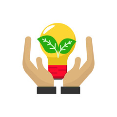 Canvas Print - Lightbulb with hands and leaf vector illustration suitable for saving energy concept vector illustration