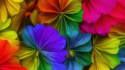 Rainbow flowers, macro photography, illustration