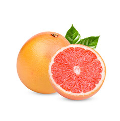 Wall Mural - Ripe grapefruit with leaves isolated on transparent background. (.PNG)