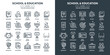© 32 pixels - School education, university studies. Study, learning and educational process. Online lessons, e-learning with video tutorials. Knowledge acquisition. Thin line web icons set. Vector illustration
