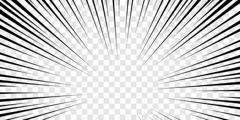 Manga anime action frame lines. Abstract explosive template with speed lines on transparent background. Motion radial lines. Flash explosion radial lines Vector illustration