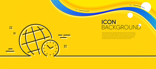 Wall Mural - Time zone line icon. Abstract yellow background. World clock sign. Watch symbol. Minimal time zone line icon. Wave banner concept. Vector