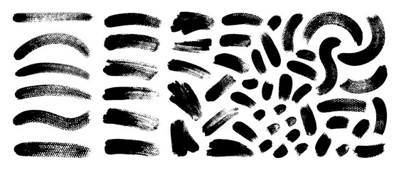 Set of black paint, ink brush strokes, brushes, lines. Vector dirty, grunge artistic design elements, backgrounds, textures.