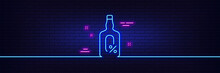 Neon Light Glow Effect. Alcohol Free Line Icon. Whiskey Bottle Sign. Bar Drink Symbol. 3d Line Neon Glow Icon. Brick Wall Banner. Alcohol Free Outline. Vector