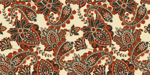 Paisley Floral oriental ethnic Pattern. Seamless Vector Ornament. Ornamental motifs of the Indian fabric patterns.