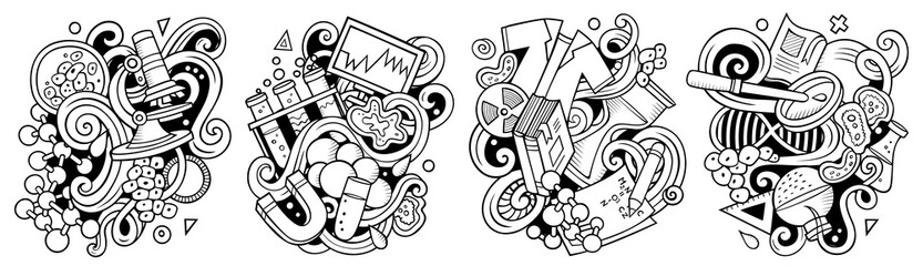 Wall Mural - science cartoon vector doodle designs set.