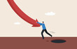© yellow_man - Solve the economic crisis or the stock market goes down..pushing or trying to overcome business challenges recession. businessman pushing falling down arrow