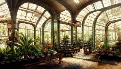 Victorian style steampunk future botanical garden design