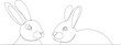 rabbits portrait drawing in one continuous line, isolated vector