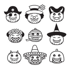 Poster - Set of cute cartoon halloween pumpkins