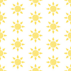 Wall Mural - Sun seamless pattern. Vector hand drawn elements on white background. Best for textile, wallpapers, home decoration, wrapping paper, package and web design.