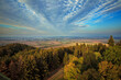Panoramablick auf die Landschaft um Stadt Korbach mit den Wäldern Wiesen und Feldern 