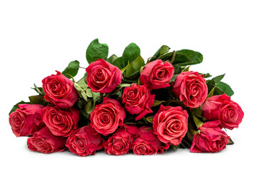 Wall Mural - Bouquet of red roses laying on white.