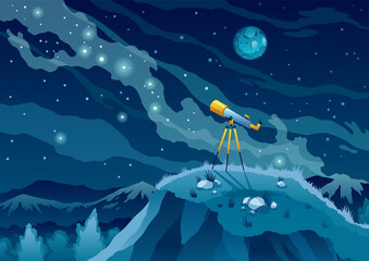 Wall Mural - telescope for space exploration, science discovery and astronomy studying. against the background of