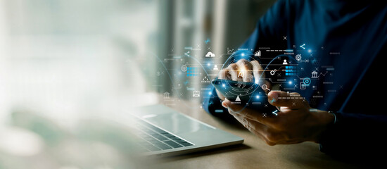 AI learning and business artificial intelligence, modern , transformation of ideas and the adoption of technology in business in the digital age, enhancing global business capabilities , Ai.