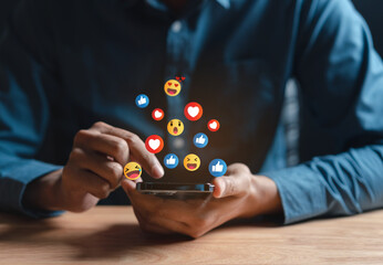 Man using social media and digital online, man using smart phone with Social media. concept of living on vacation and playing social media. online marketing, technology network concept.