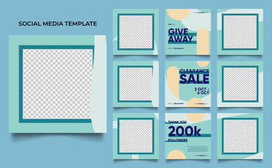 social media template banner fashion sale promotion in blue yellow color. fully editable instagram and facebook square post frame puzzle organic sale poster.