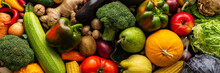 Ripe Fresh Vegetables, Organic Seasonal Vegetables Banner, Autumn Farm Harvest, Top View