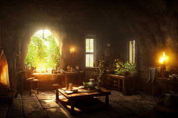 Light through window of fantasy fairy tale fantasy room