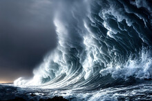 Giant tsunami waves, dark stormy sky. Perfect Storm. Huge waves Tsunami Big waves.