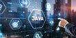 © Funtap - Businessman clicks Java programming language application concept on virtual screen