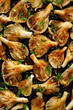 Oyster mushrooms in an aromatic marinade, prepared for grilling, top view