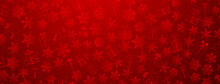 Background Made Of Complex Christmas Snowflakes And Gift Boxes With Different Patterns, In Red Colors