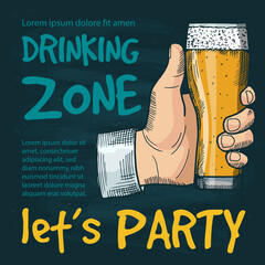 Sticker - Drink party poster. placard invitation for alcoholic party template with decorative titles and place for personal text