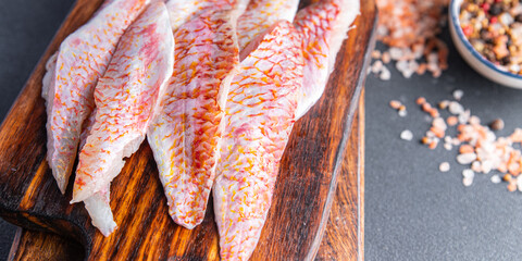 red mullet fillet fresh seafood tropical red mullet fish snack healthy meal food snack diet on the table copy space food background rustic keto or paleo diet vegetarian food pescatarian diet