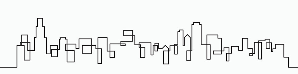 Wall Mural - Modern City Skyline continuous outline drawing on white background.