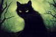 spooky halloween black cat , digital illustration