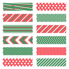 Wall Mural - Cute Christmas and happy new year washi tape strips stickers. Stationary scrapbooking set. Vector illustration.
