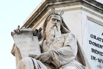 Patriarch Moses Statue on the Column of the Immaculate Conception Close Up at Piazza Mignanelli Square in Rome, Italy