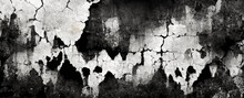 Black White Wall With Cracks Texture Background, Space